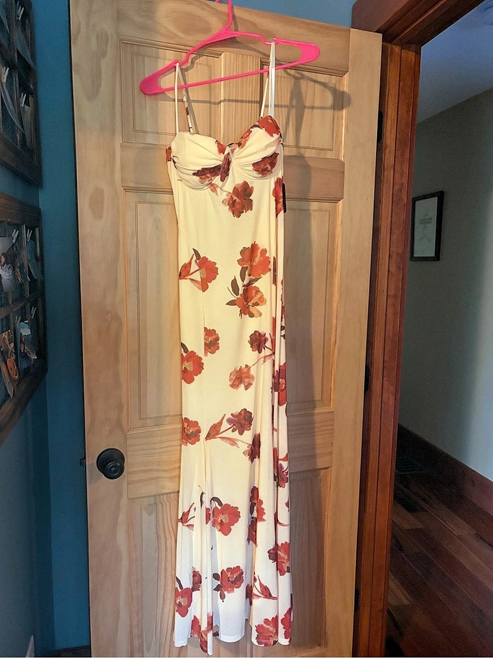 Express Floral Mesh Sweetheart Maxi Dress Yellow & Red Size S
